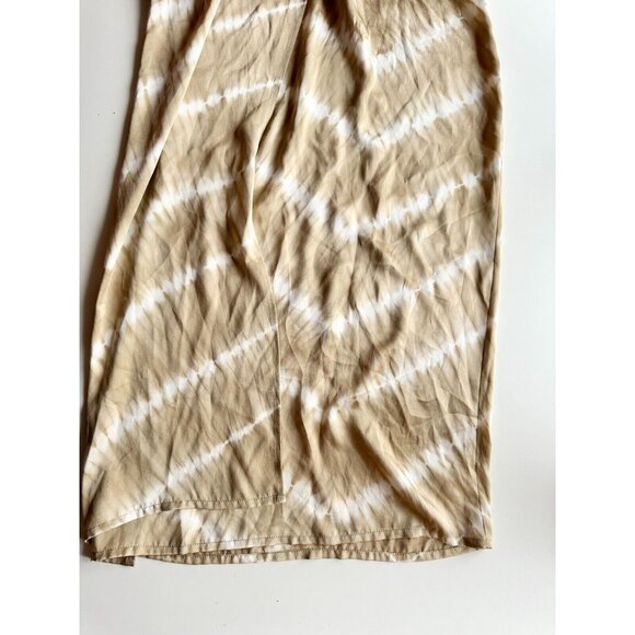 INDAH Tan Beige Tie Dye 100% Silk Satin Wrap Front Maxi Slip Skirt, Size S - Picture 7 of 13
